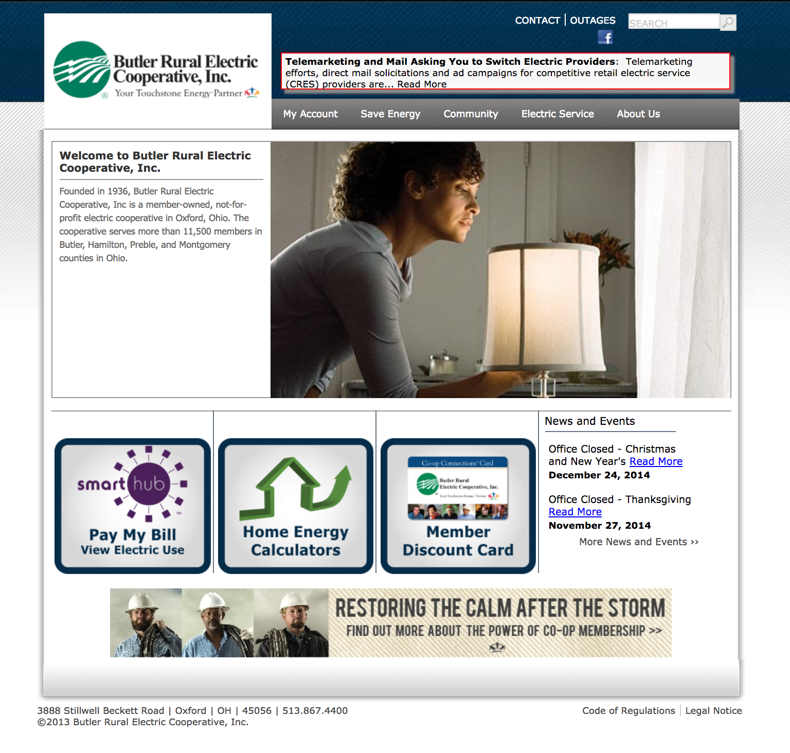 Screenshot of Butler Rural's legacy website