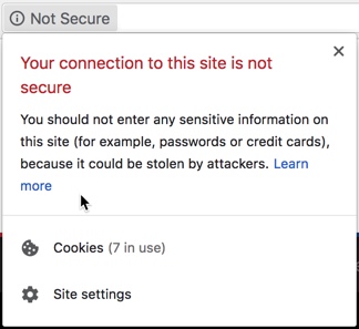 Chome's Not Secure HTTP Warning Message